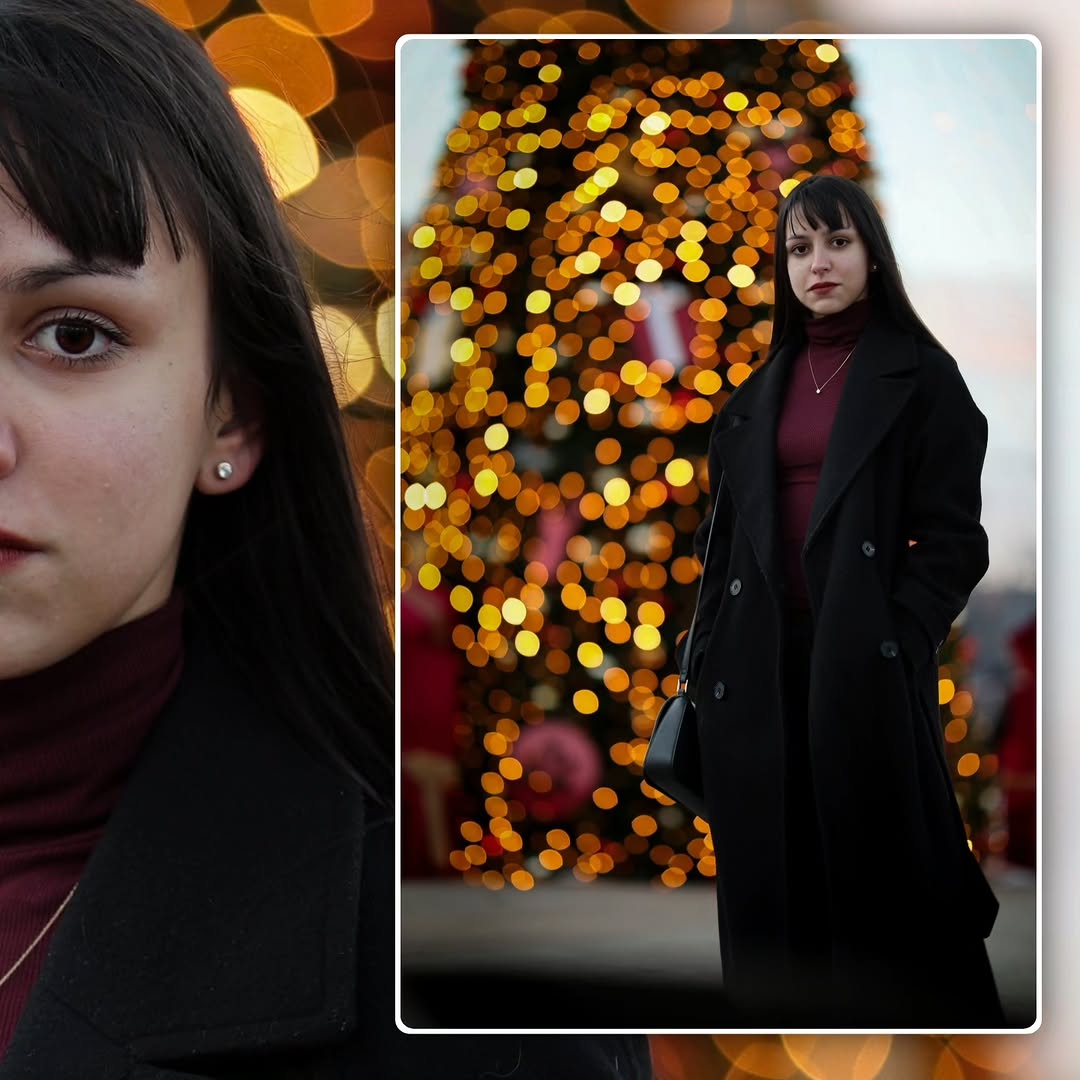 Gentle presence, wrapped in warm lights.